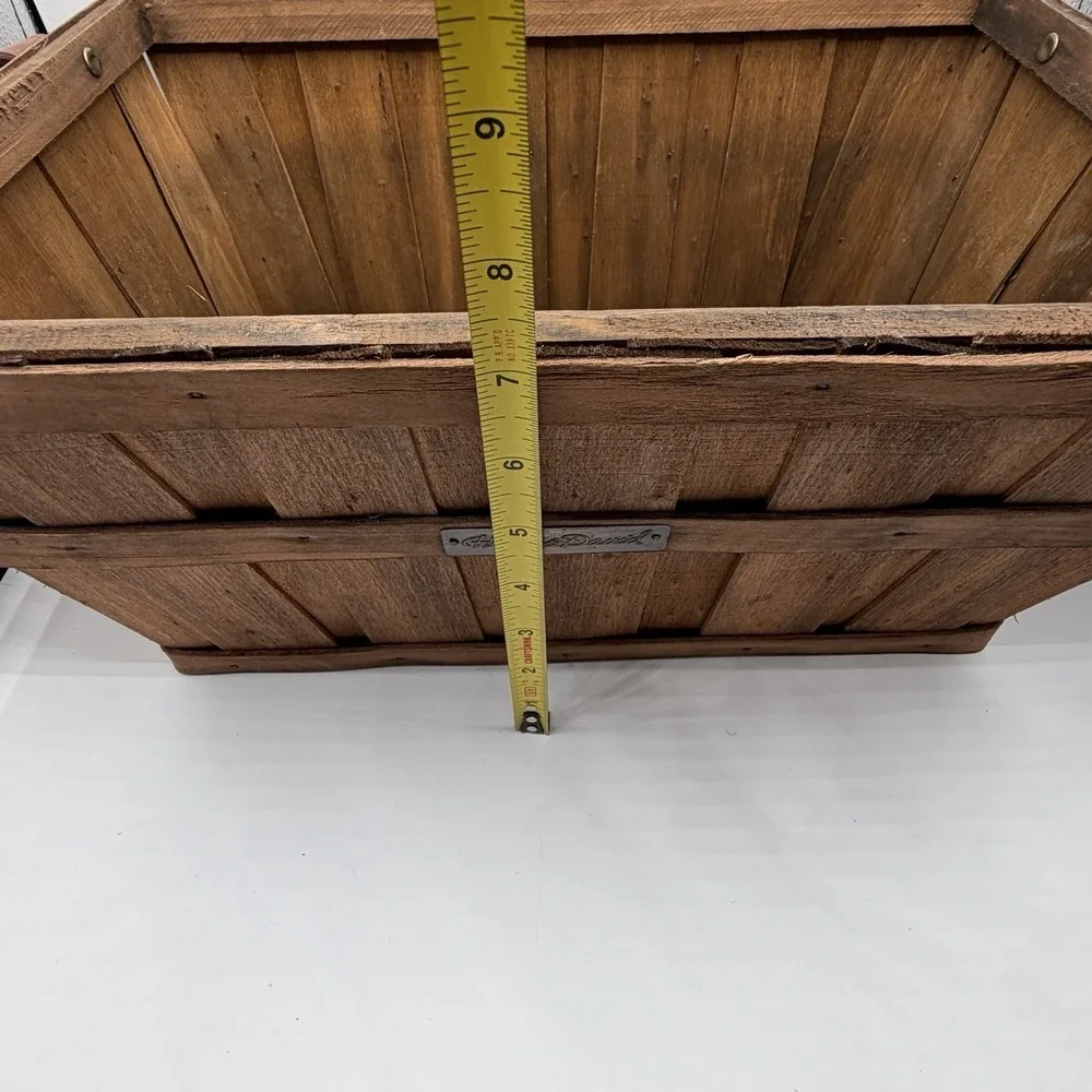 Harry & David Leather Handle Wooden Rectangle Basket Brown 15.5